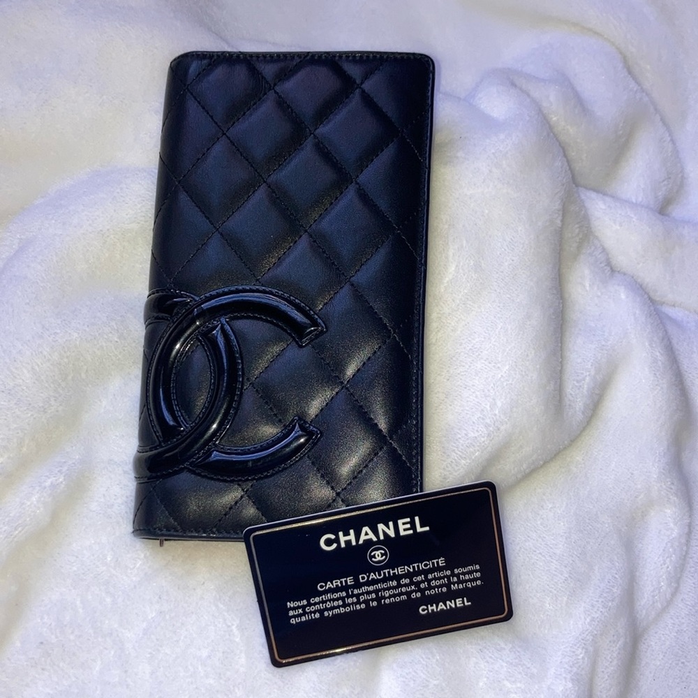 Chanel Coco Mark Matelasse Cambon Bi-Fold Long Wallet Lambskin